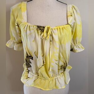 H&M crop top yellow floral ruffled SZ M